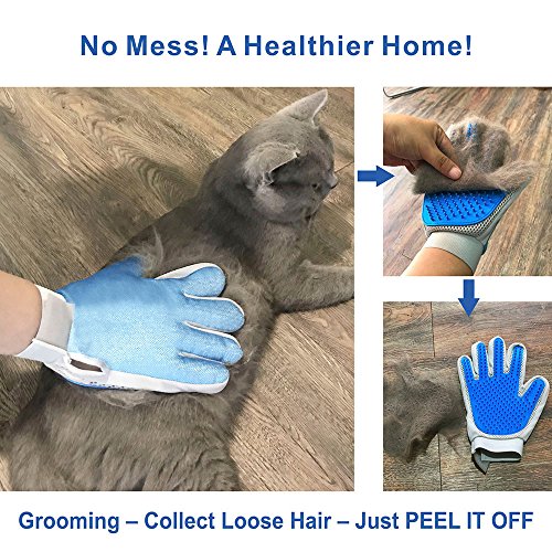 Pet Hair Remover Glove - Gentle Pet Grooming Glove Brush - Deshedding Glove - Massage Mitt with Enhanced Five Finger Design - Perfect for Dogs & Cats with Long & Short Fur - 1 Pack (2 in 1 Glove)