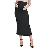 LaClef Women's High Waist Side Slit Midi Maternity Skirt