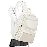 WEPOET Simple School Backpack For Women,Lightweight College Backpack,High School Bag For Teens Boys Girls,Casual daypack Small Travel Backpacks Men Cute Bookbag(Beige)