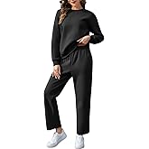 COZYPOIN Womens Fleece 2 Piece Outfits Sweatsuit Crewneck Pullover Sweatshirt Wide Leg Joggers Pants Tracksuit Lounge Set