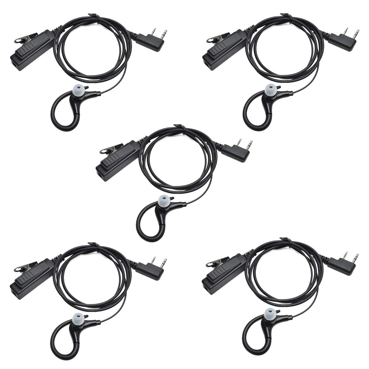 HYS G-Shape Earpiece Inline PTT Microphone Headset Compatible with Baofeng BF-888S UV-5R Kenwood Walkie Talkie (5 Pack)