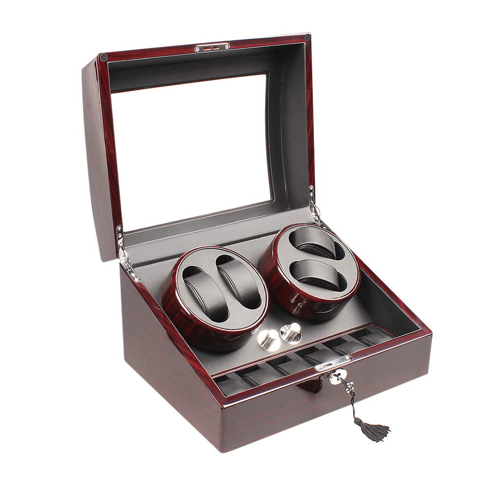 XTELARY Automatic Rotate Watch Winder 4+6 Storages Box Case (Wood Shell, Leather Pillow)