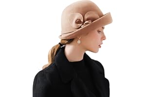 ORIDOOR Women Vintage Wool Felt Flowers Bucket Cloche Bowler Hat Church Wedding Dress Fascinator Hat Winter Felt Fedoras