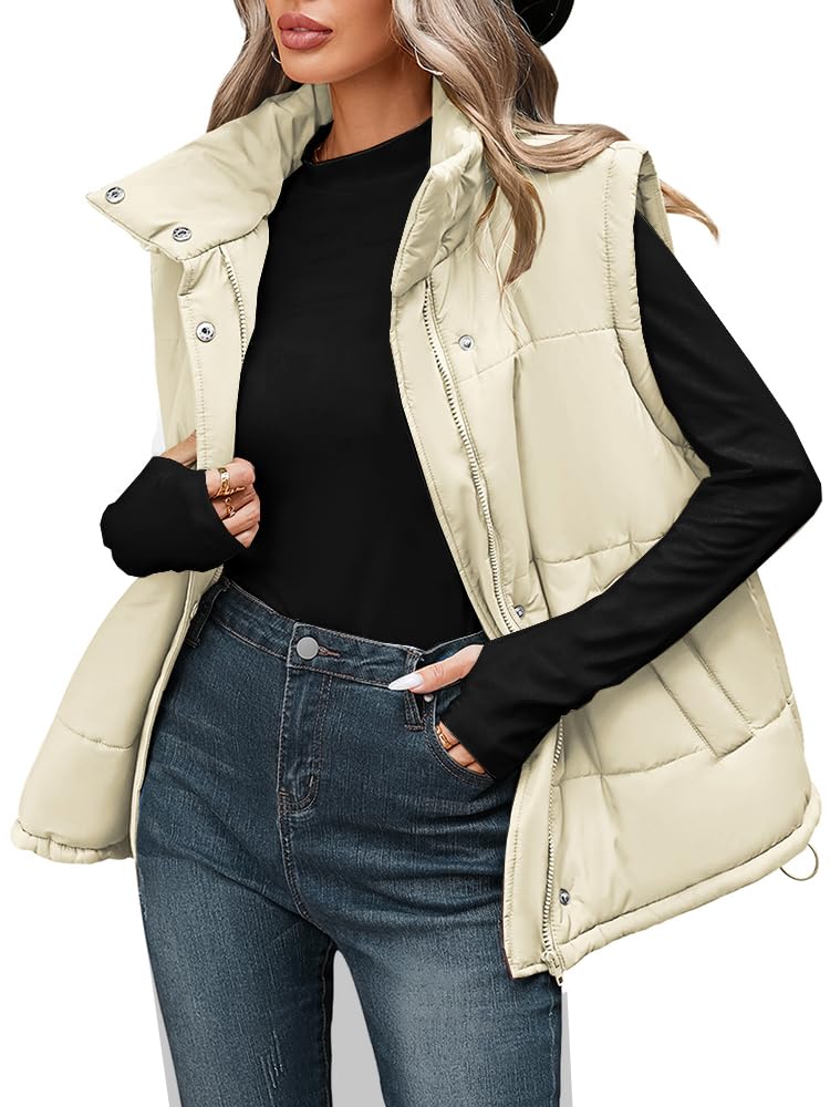 Photo 1 of Size XL.  Pink Queen Women's Oversized Quilted Puffer Vest Casual Loose Sleeveless Stand Collar Zip Up Winter Long Warm Outerwearjacket Off White XL