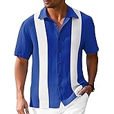 Mens Vintage Bowling Shirts Short Sleeve Button Down Guayabera Beach Shirts for Men