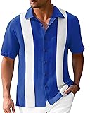 Mens Vintage Bowling Shirts Short Sleeve Button