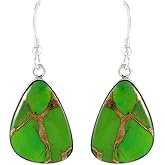 Turquoise Earrings in Sterling Silver & Genuine Gemstones Free-Form Shape