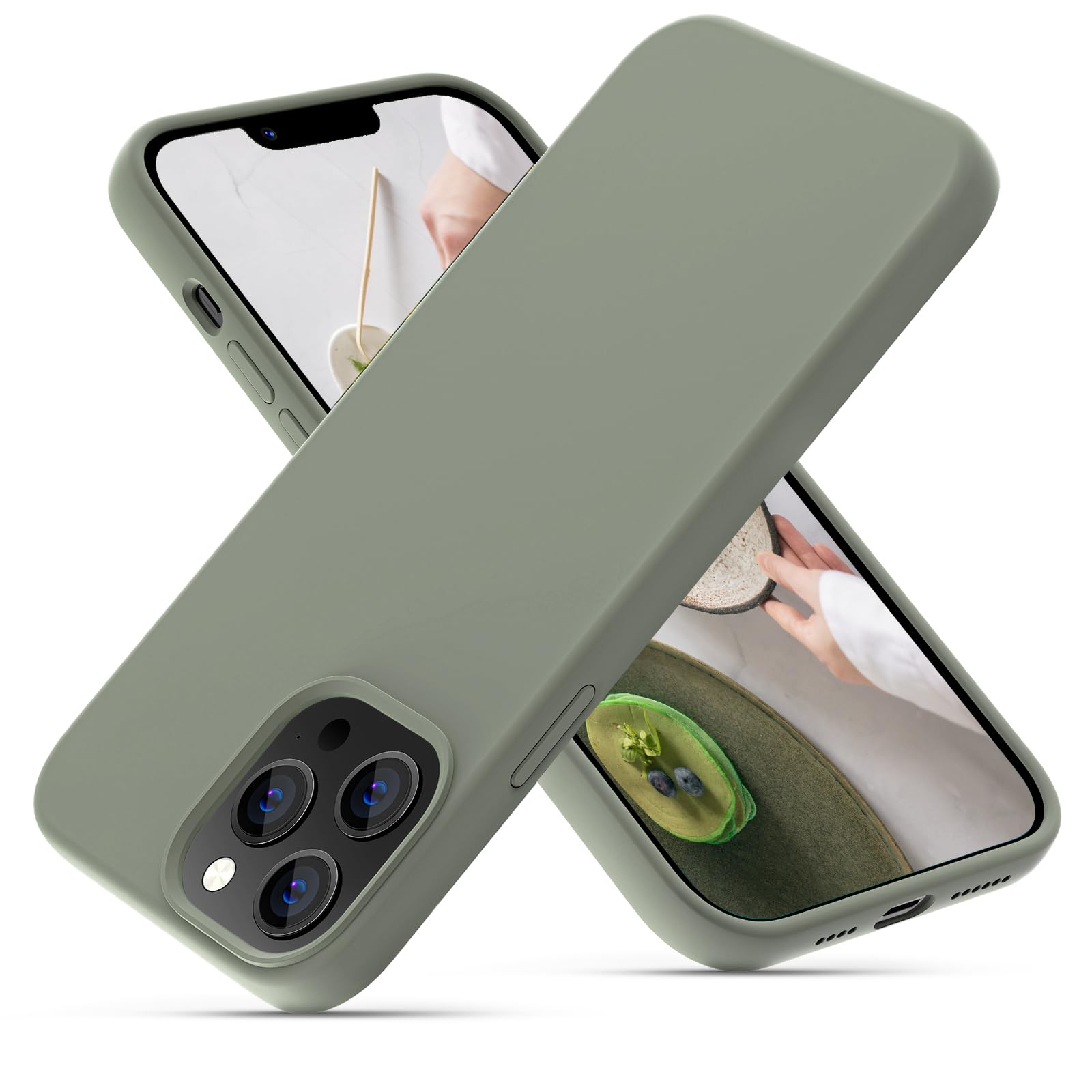 OIIAEE Silicone Case Designed for iPhone 13 Pro Max Case, Ultra Slim Shockproof Protective Liquid Silicone Phone Case with Soft Anti-Scratch Microfiber Lining, 6.7 inch, Copper Green — image 1