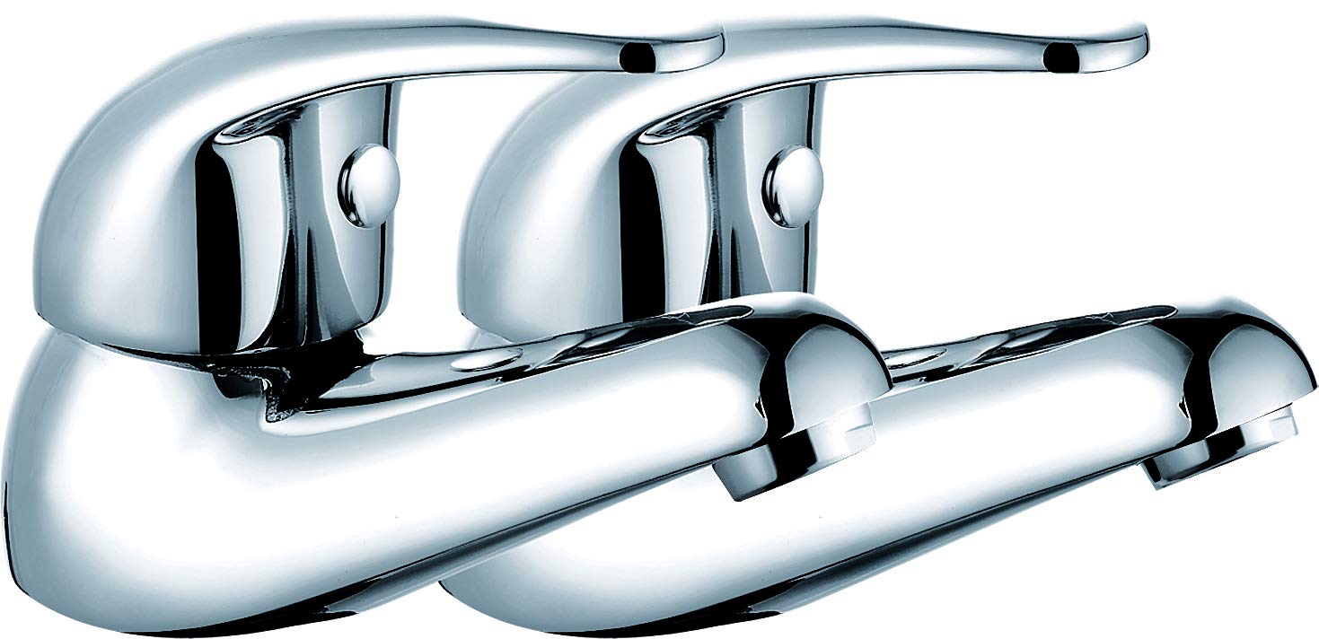 VeeBath Luton Luxury Round Twin Hot and Cold Sink Basin Taps Brass Faucet Pair with Ceramic Disc Technology - Chrome