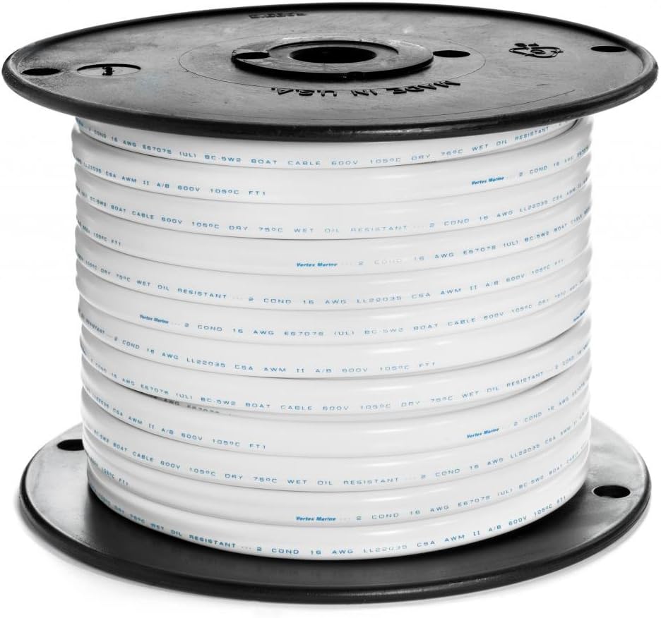 16 AWG 2 Conductor (UL) USCG Approved Tinned Copper Flat Boat Cable 600 Volts - Red/Black - 100 Feet - Made in USA: Industrial & Scientific
