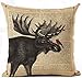 Cotton Linen Retro Elk Page Illustration Black Sketch Holiday Moose Bucks and Butterflies Birds Pillow Covers Cushion Cover Decorative Sofa Bedroom and Living Room (5)