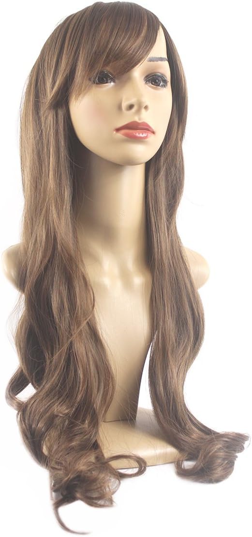 Xiaoyu 25"70cm Fascinating Oblique Bangs Wavy Wigs - Light Brown - Image 3