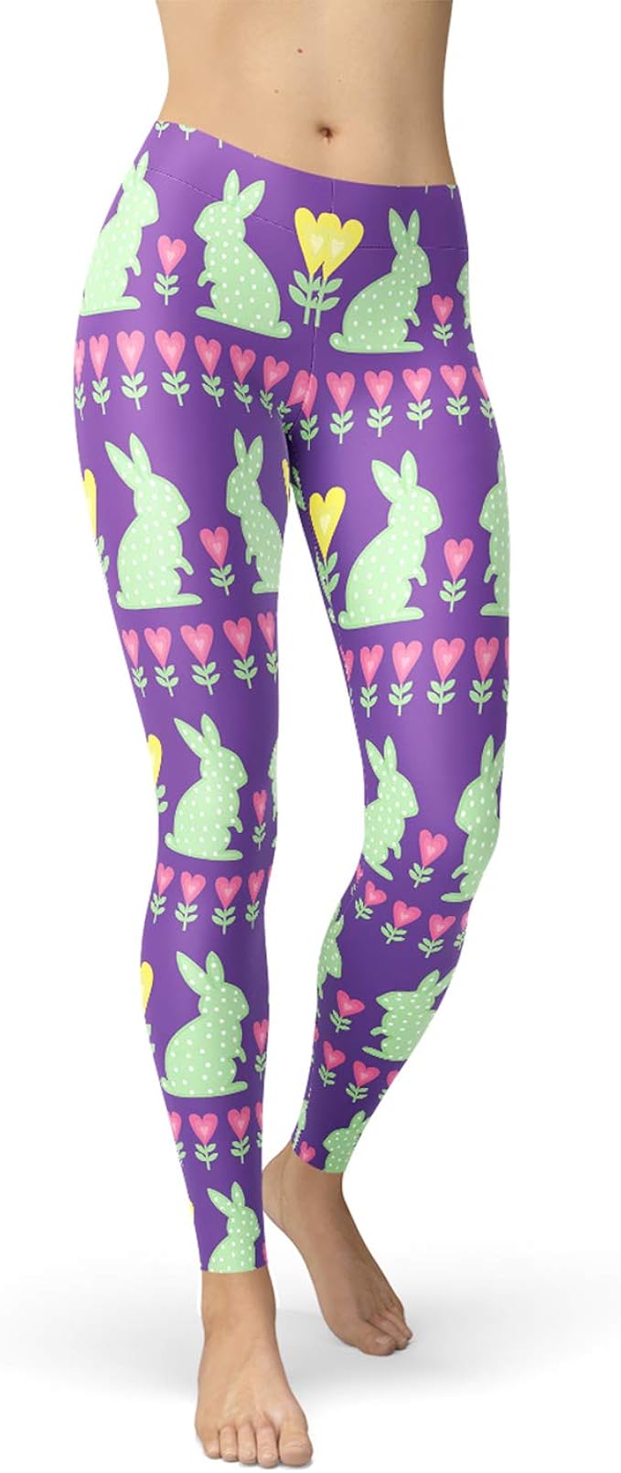 Rabbit Leggings Mid Waisted Purple Pants with White Bunnies for Easter