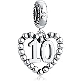 Lucky Number 1.2.3.4 to 70 Charms 925 Sterling Silver Heart Bead with Clear CZ Stone Fits Pandora Charms Bracelet Necklace Meaningful Valentine Anniversary Jewelry Gift for Women