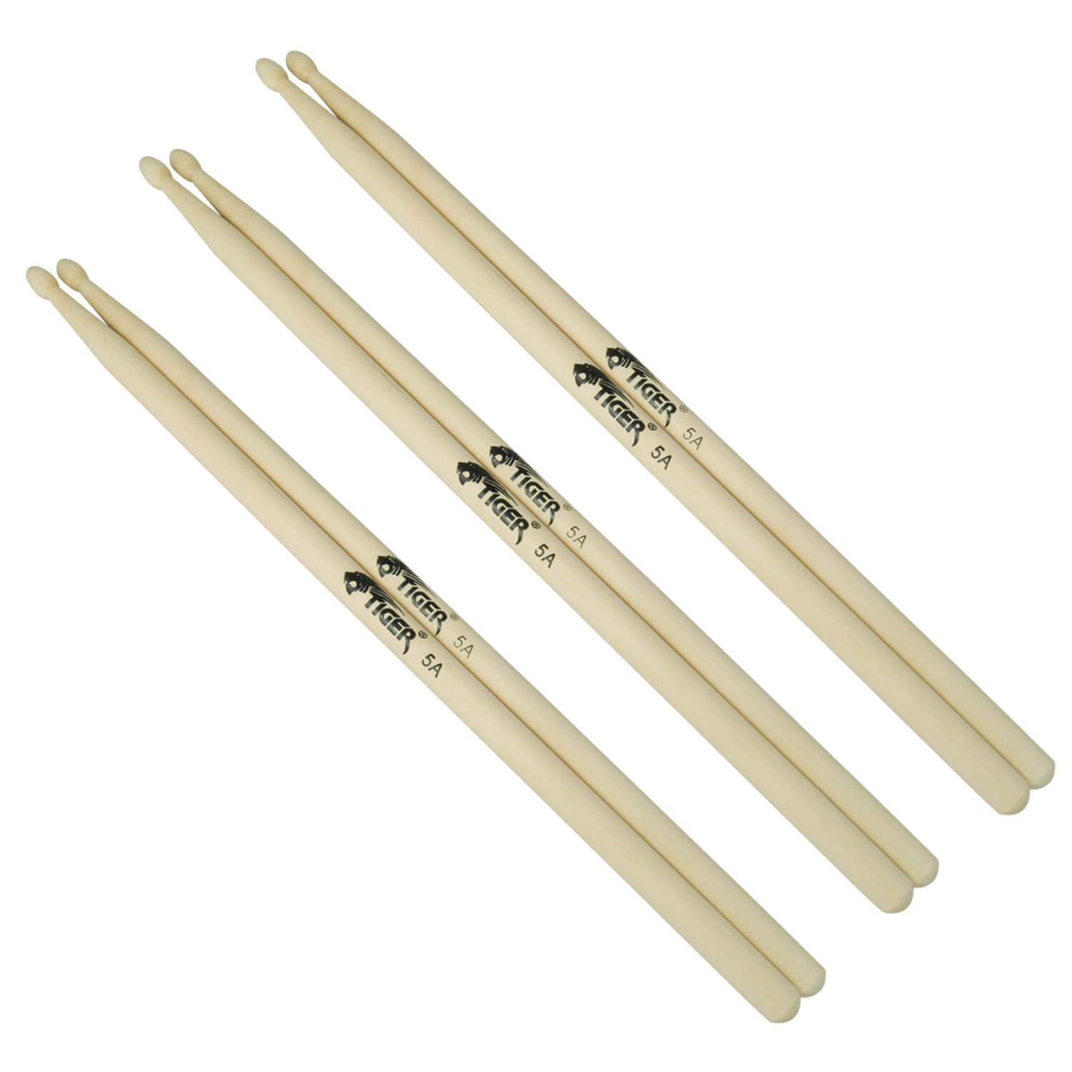 Tiger Pack of 3 5A Wood Tip Drumsticks