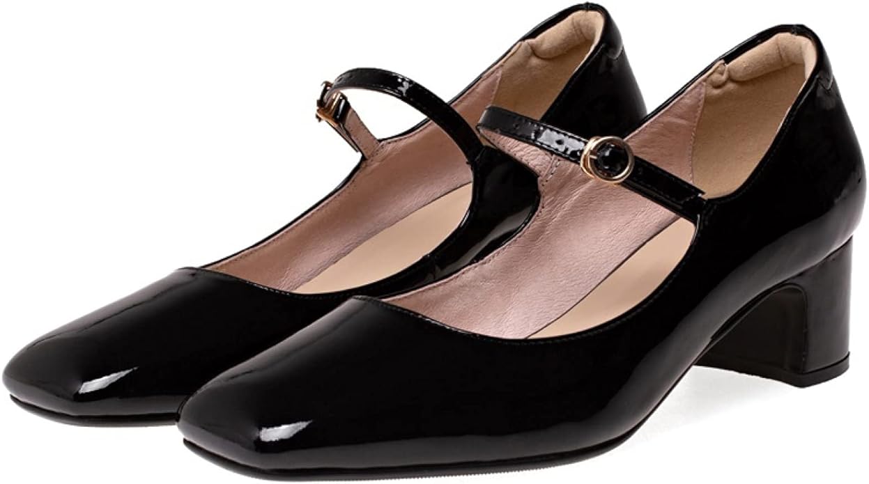 Amazon.com | RHOMEIE Women's Square Toe Mary Jane Shoes Mid High Block Heel Platform Pumps 