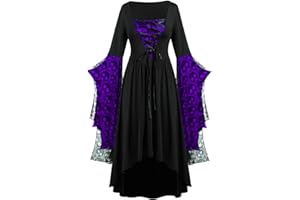 Rkwins Renaissance Dress for Women Gothic Vampire Dress Scary Print Maxi Dress Plus Size Witch Dress Medieval Corset Dress