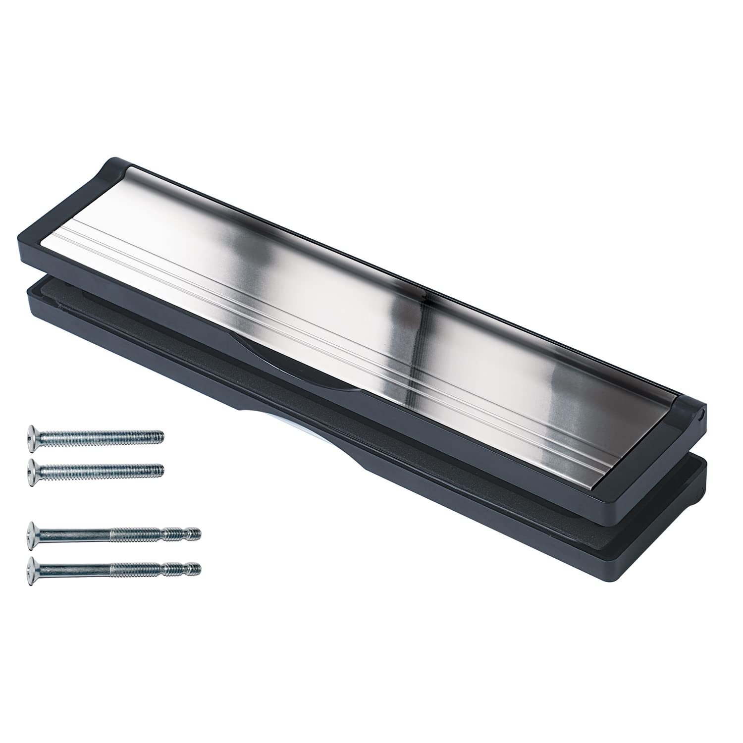 Keypak 12 inch (30.6cm) Sleeved Door Letterbox - for 40-80mm Door Thickness, Anti-Snap Flap, Internal Draught Excluder, Adjustable Letter Box for UPVC Composite Wood Doors (Black/Polished Silver)