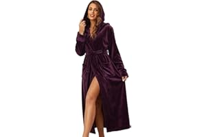 RONGTAI Womens Long Robes Plush Fleece Nightgown Thick Hooded Bathrobe with Pockets Fluffy Sleepwear for Men