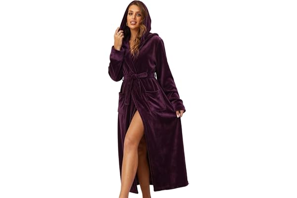 RONGTAI Women's Plush Hooded Robe with Fast Warmth for Home Comfort | Ultra-soft plush fabric delivers cozy comfort & quick w