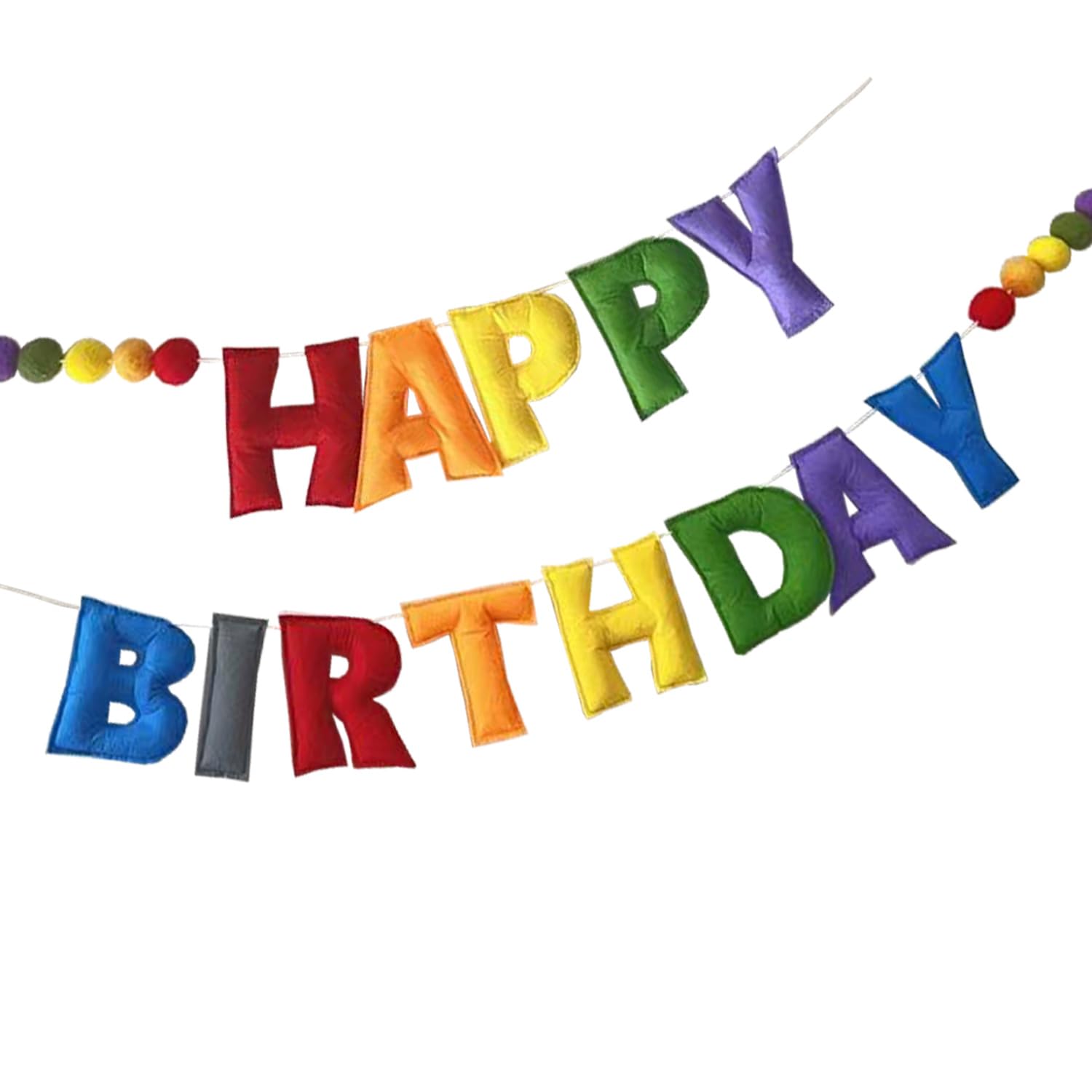 Pre-Strung Happy Birthday Banner - Felt Ball Garland - HAPPY BIRTHDAY Garland, Rainbow Birthday Decorations, Personalized Sign for Party Decor, Photo Prop (Colorful 2)