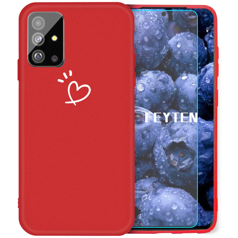 Feyten TPU Silicone Case Compatible Samsung Galaxy S20 [with Screen Protector], Heart Shaped Print Flexible Soft Touch Cover Anti-Scratch Full Protective Case for Samsung Galaxy S20 - Red