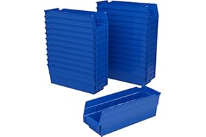 Akro-Mils 30120 Plastic Shelf Bins, Heavy Duty Storage Bins for Garage, Closet, and Drawer Organization, 12-Inch x 4-Inch x 4-Inch, Blue, 24-Pack