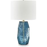 Signature Design by Ashley Tallow Contemporary Glass Table Lamp with 3-Way Switch, Blue & White