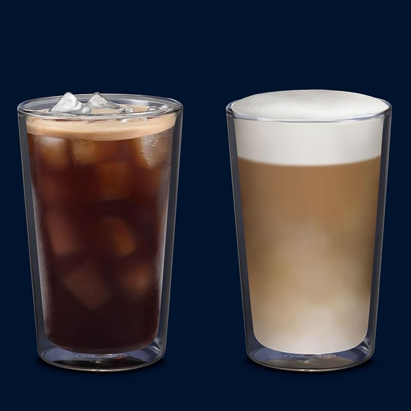 De'longhi dlsc319 - conjunto de copo térmico de vidro de parede dupla, vidro borossilicato durável, fácil de segurar, sem condensação, lavável na máquina de lavar louça, capacidade 490 ml