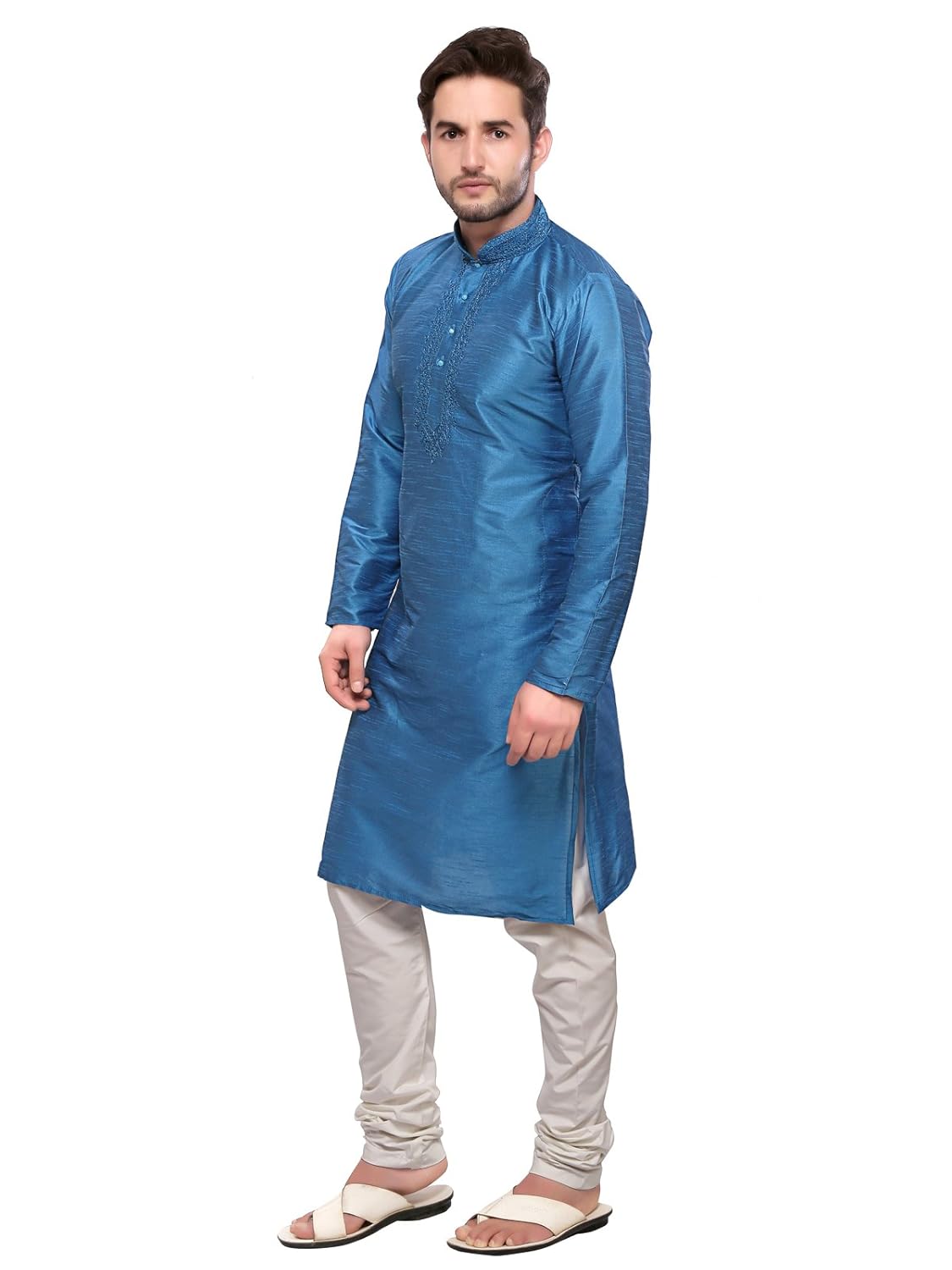 a.b.c. garments blue silk kurta and pyjama set for men