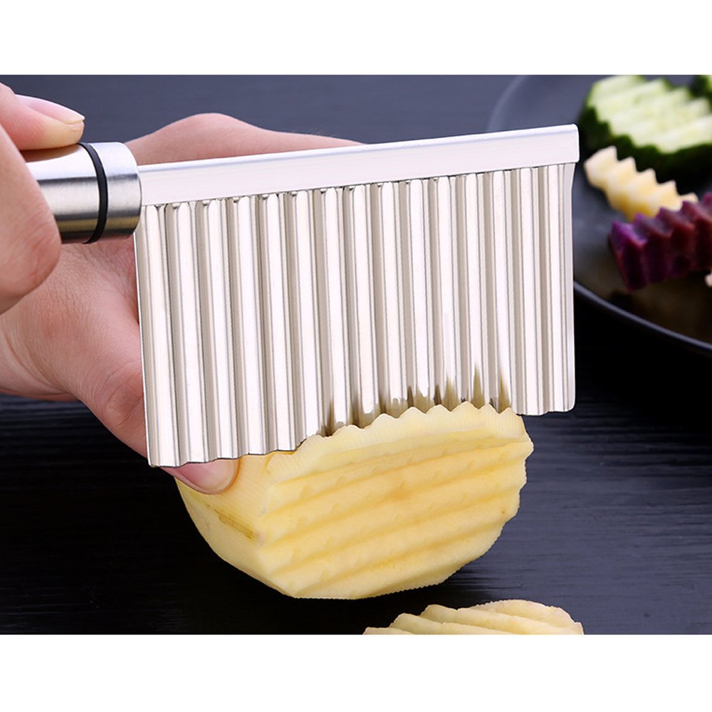 Crinkle Chip Cutter, abtong Crinkle Cutter Potato Crinkle Cut Knife Vegetable Crinkle Stainless Steel Wavy Cutter Tool Sharpe Blade No-Rust
