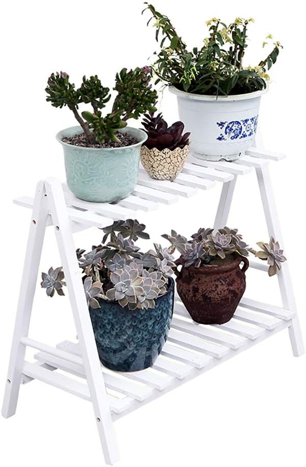 GJX-Flower stand Small 2 layer Plant Stand Flower Pot Rack Floor-standing Shelf Plants Racks Flowers Stool Table Outdoor Indoor Living Room Balcony (Color : White, Size : 50cm)