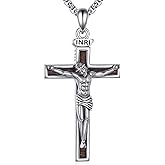 YFN Crucifix Cross Necklace Sterling Silver Wood Crucifix Cross Pendant Necklace Wooden Christian Jewelry for Women Catholic Gifts for Women