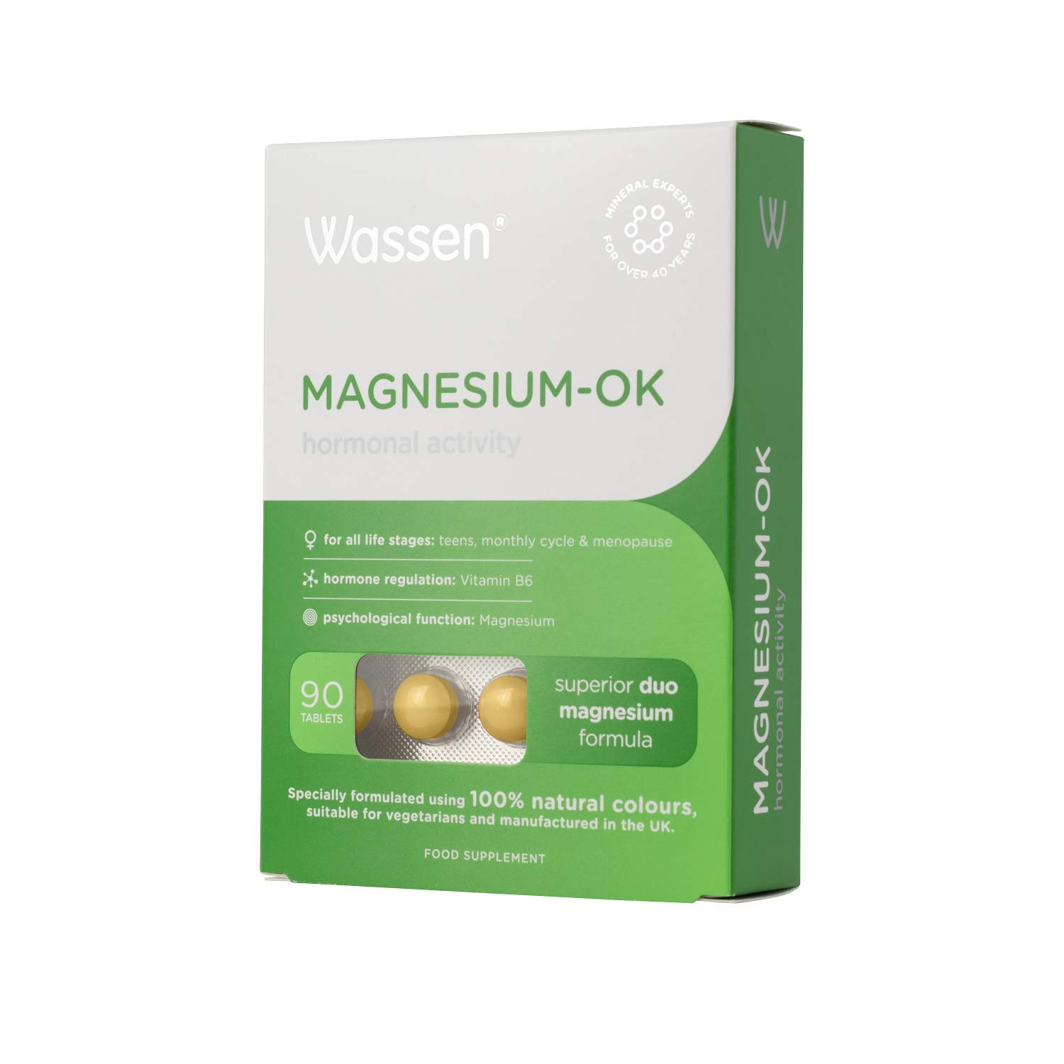 Wassen Magnesium OK - 90 Magnesium Tablets | Daily Supplements for Women | Hormone Balance PMS Supplements | 3 Month Supply