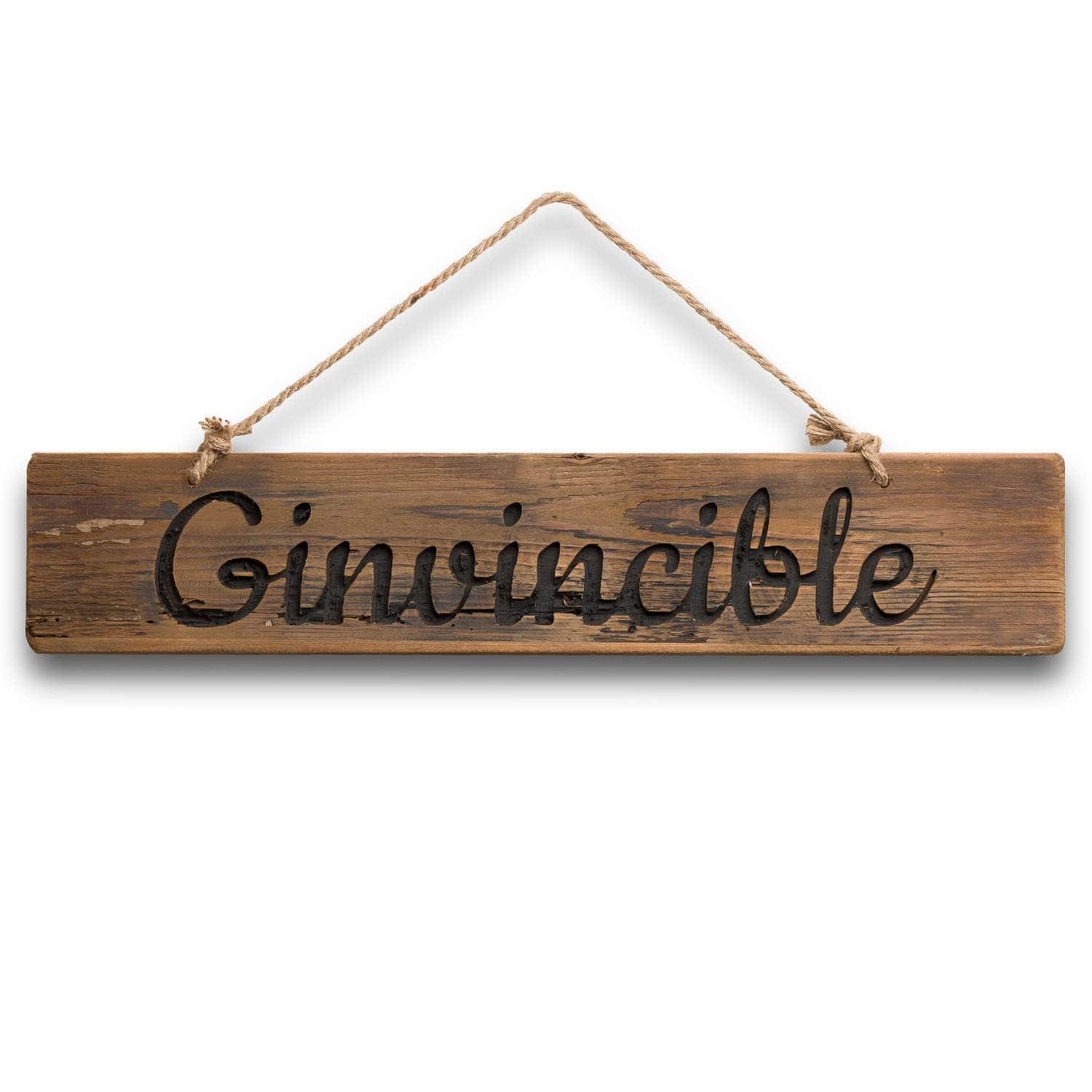 Hill 1975 Ginvincible Rustic Wooden Message Plaque, WOOD, Mixed, 3 x 65 x 13cm