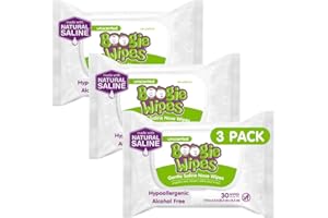 Saline Nose Wipes by Boogie, for Baby & Kids, Face, Hand & Body, FSA/HSA Eligible, Made with Vitamin E, Aloe, and Natural Saline, Unscented, 30 Count (Pack of 3)