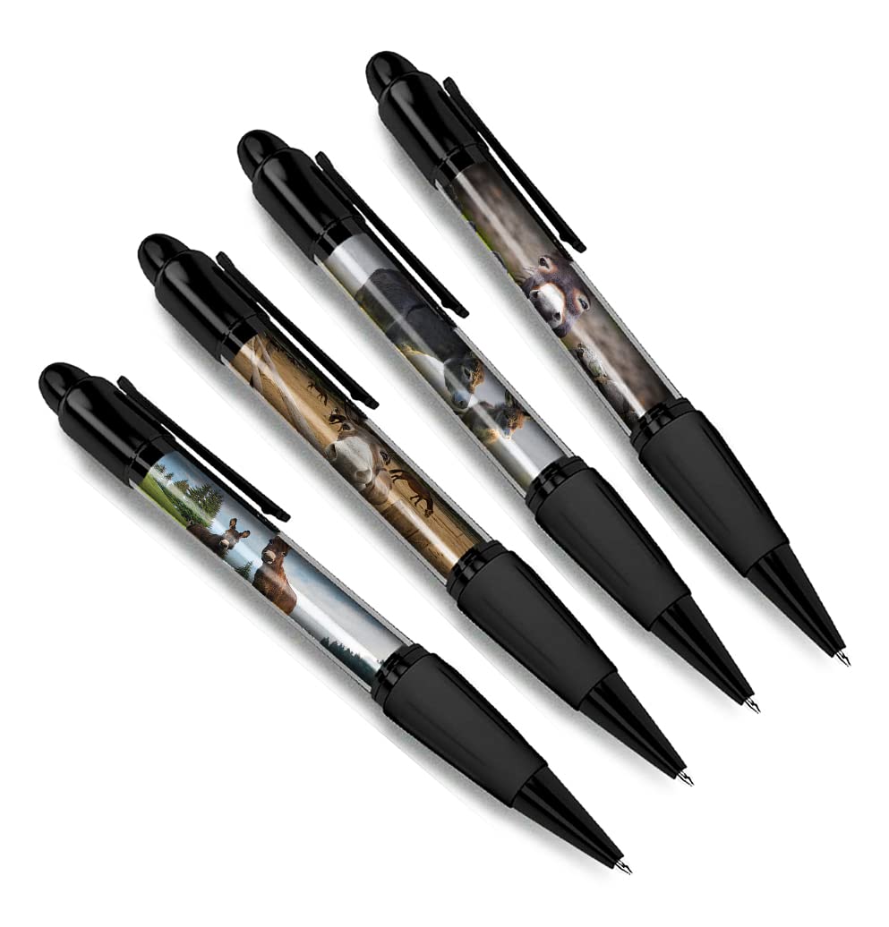 DV DESIGN Set of 4 Donkey Black Ballpoint Pens - Animals Foal Horse Farm Farming Farmer Friends Boys Girls Men Women Theme Pen #79371