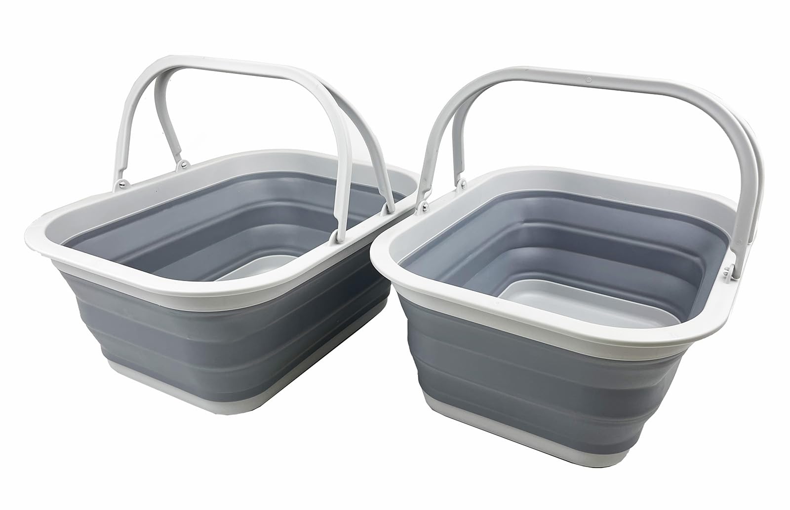 SAMMART 15L Collapsible Basket with Handle - Portable Outdoor Picnic Basket/Crater - Foldable Shopping Bag - Space Saving Storage Container (Grey (Set of 2))