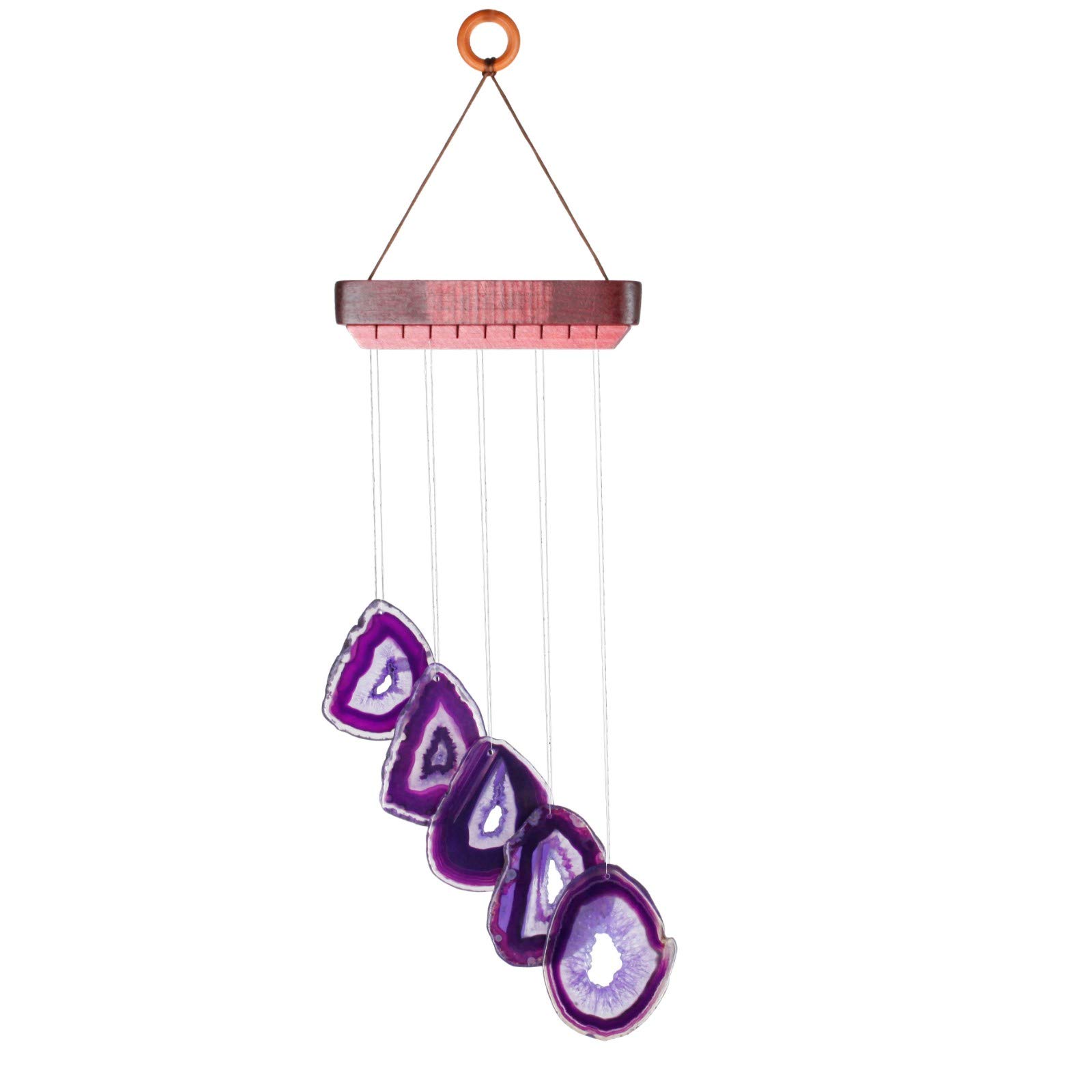 mookaitedecor Purple Agate Slice Crystal Wind Chime for Bedroom Porch Window Indoor Outdoor Decor, Healing Crystal Wall Art Hanging Ornament Reiki Wind Chime Gift Good Luck Feng Shui Purple Room Decor