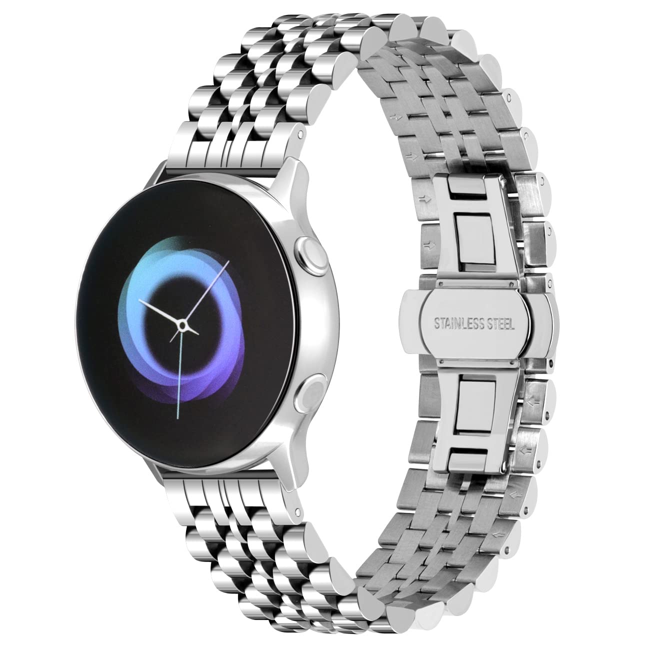 Kai Tian Stylish 20mm Stainless Steel Silver Watch Strap Band for 2021 Samsung Galaxy Watch 4/4 Classic/Active 2 44mm 40mm/ Galaxy Watch 3 41mm for Galaxy Watch 42mm