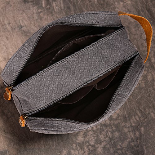 Kemy's Mens Bathroom Travel Bag Toiletry Grooming Shaving Bags for Men Vintage Canvas Hygiene Double Zipper Toiletries Dob Dopp Kits Womens Cosmetic Bag Brown Large Easter Gifts - Thumbnail 6