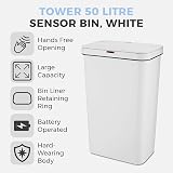 Tower T838005W Sensor Bin 50L White Battery Operated Retainer Ring view 2
