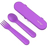 Bentgo Kids Utensil Set - Reusable Plastic Fork, Spoon & Storage Case - BPA-Free Materials, Easy-Grip Handles, Dishwasher Safe - Ideal for School Lunch, Travel, & Outdoors (Purple)