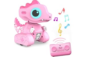 YUAN PLAN Remote Control Robot Dinosaur Toys, Dinosaur Toys for Kids, Robot Toy with LED Light Eyes, Auto-Demo, Recording, Repeat, 360 Degree Rotation, Singing for Girls Boys Age 3 Years and Up, Pink