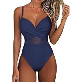 Hilor Underwire One Piece Swimsuits for Women Sexy Cutout Mesh Criss Cross Push Up Bathing Suits