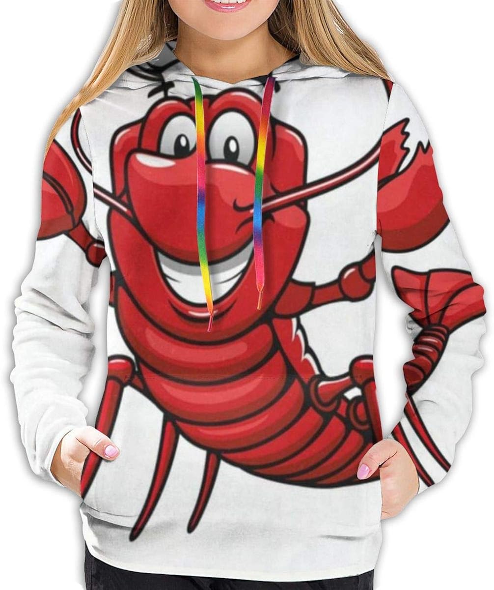 Funny Cartoon Red Lobsters with Chef Hat Hoodies for Women