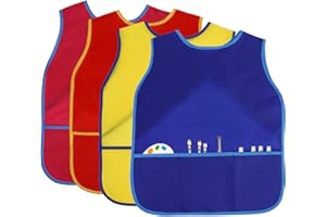BAHABY 4Pcs Kids Art Smock Kids Apron Waterproof Painting Aprons with 3 Pockets Art Smocks for Kids 3-8 Years, 4 Colors