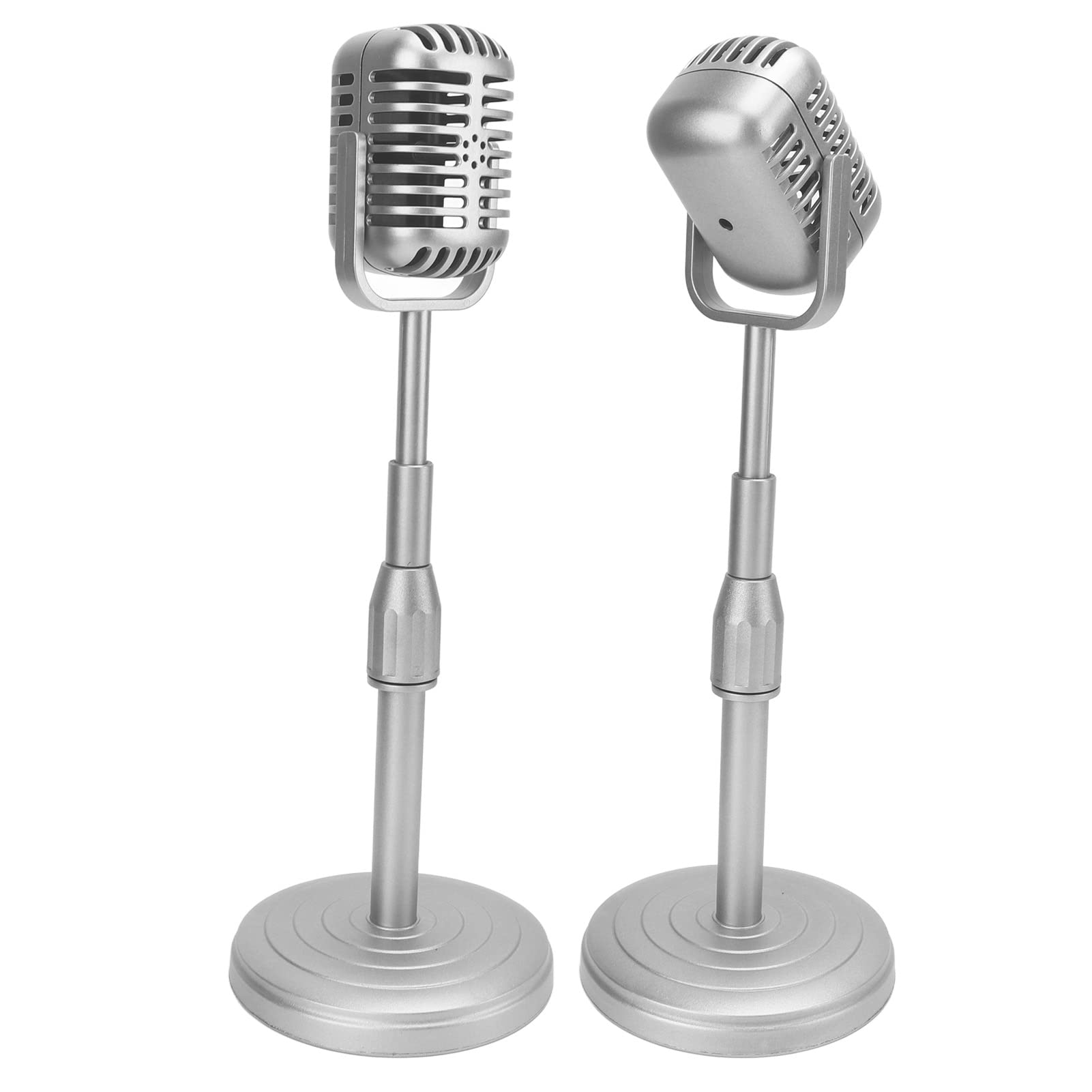 Photo 1 of Retro Microphone Props Model,Simulation Old Fashioned Microphone Model with Stable Base, Rod Retro Mic Prop Set,Vintage Microphone Model for Party Photography(Silver)
