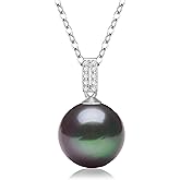12-13mm Tahitian Black Pearl Pendant Necklace for Women, Genuine Cultured Pearl, 925 Sterling Silver, Simple Elegant Jewelry Gift for Wife Mom Girlfriend