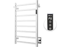 P&Bhusri Heated Towel Rack, 8-Bar Towel Warmer Rack for Bathroom, Wall Mounted Electric Towel Rack with Timer and LED Indicator, Stainless Steel Polished, Hard-Wired/Pulg-in